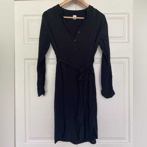 {GAP} Maternity Tie Front Shirt Dress in Black - Maternity XS - Picture 2 of 8